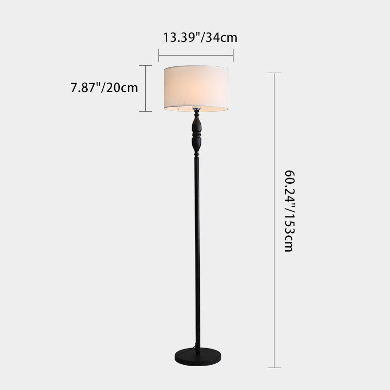 Vintage Fabric Cylinder Floor Lamp - 1-Light Iron Base for Living Room