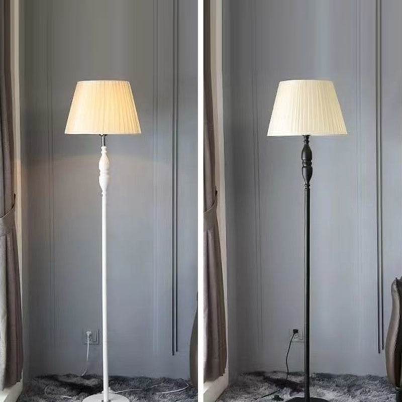 Vintage Fabric Cylinder Floor Lamp - 1-Light Iron Base for Living Room