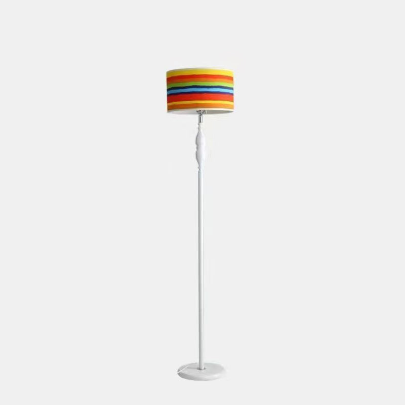 Vintage Fabric Cylinder Floor Lamp - 1-Light Iron Base for Living Room