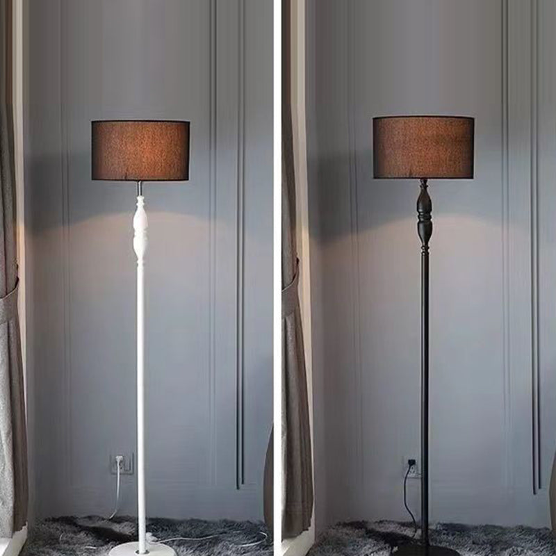 Vintage Fabric Cylinder Floor Lamp - 1-Light Iron Base for Living Room