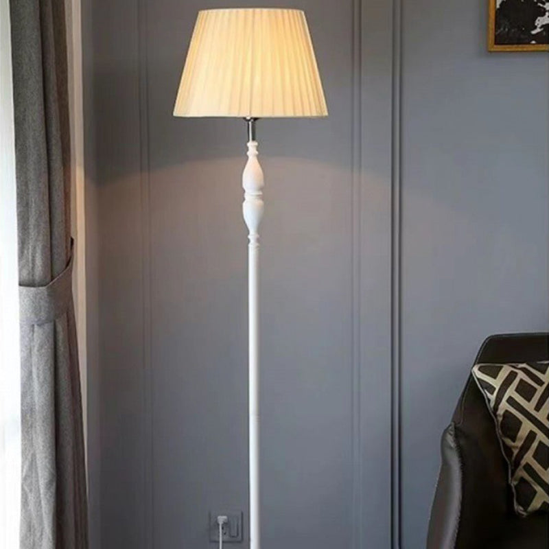 Vintage Fabric Cylinder Floor Lamp - 1-Light Iron Base for Living Room