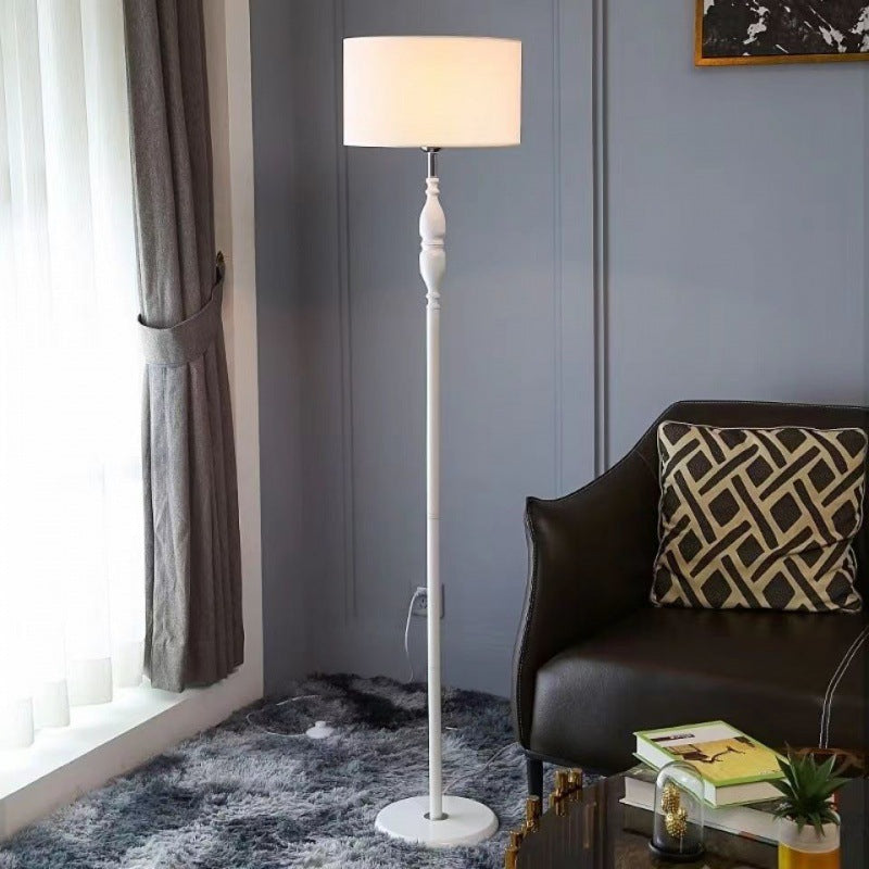 Vintage Fabric Cylinder Floor Lamp - 1-Light Iron Base for Living Room