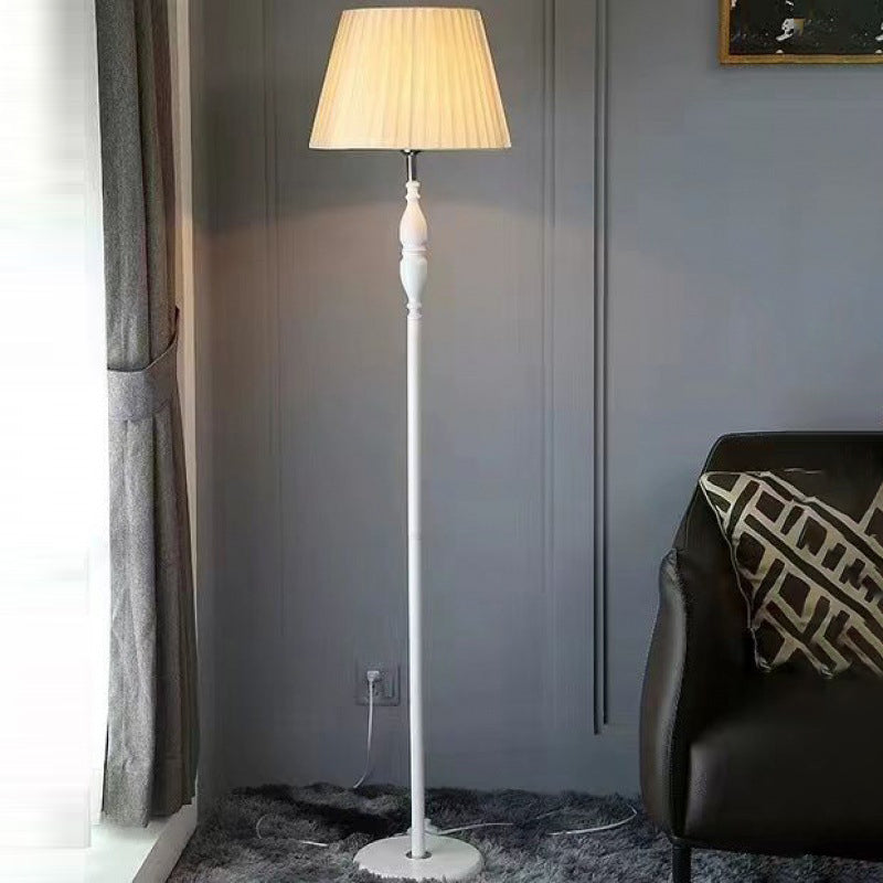 Vintage Fabric Cylinder Floor Lamp - 1-Light Iron Base for Living Room