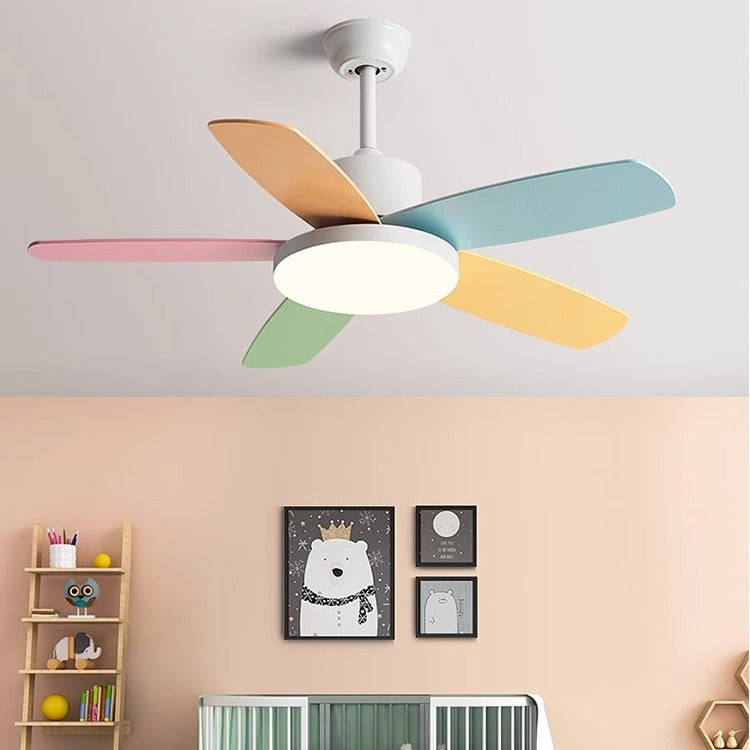 Scandinavian Carbon Steel LED Downrod Ceiling Fan Light for Living Room