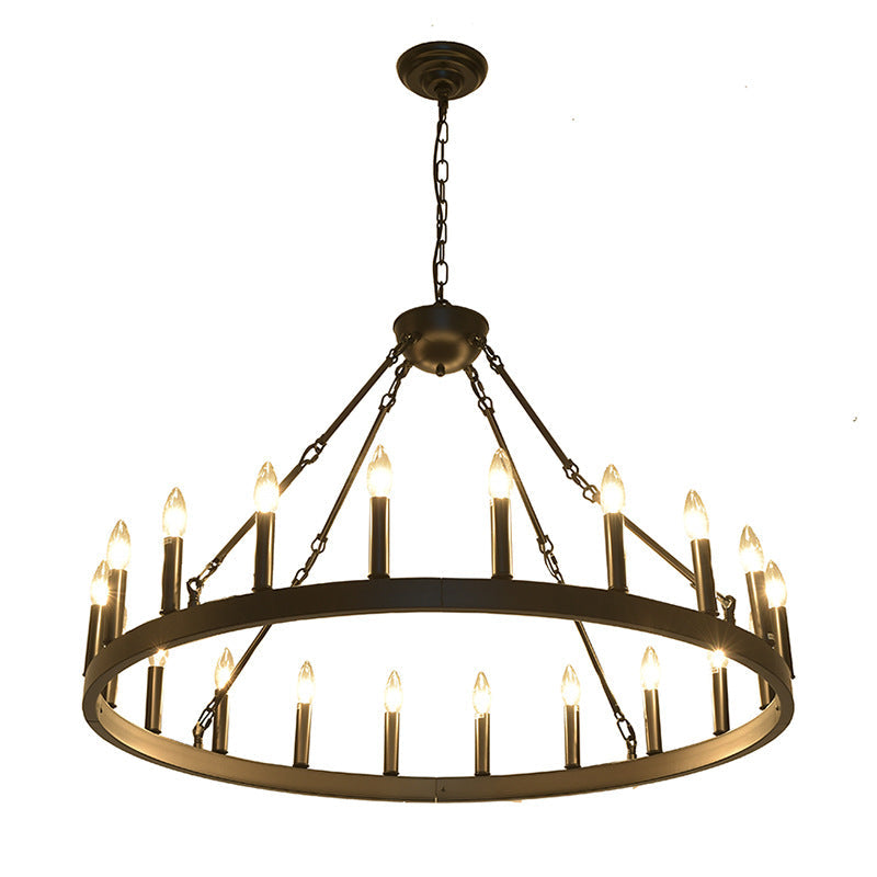 Traditional Farmhouse Iron Circle Ring Chandelier - 20/36 Lights for Dining Room