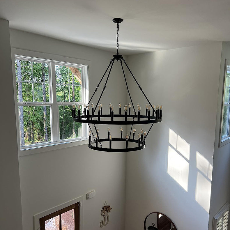 Traditional Farmhouse Iron Circle Ring Chandelier - 20/36 Lights for Dining Room