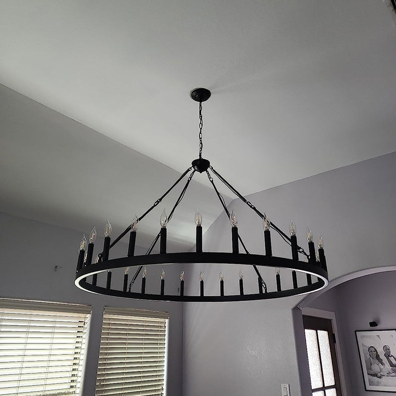 Traditional Farmhouse Iron Circle Ring Chandelier - 20/36 Lights for Dining Room