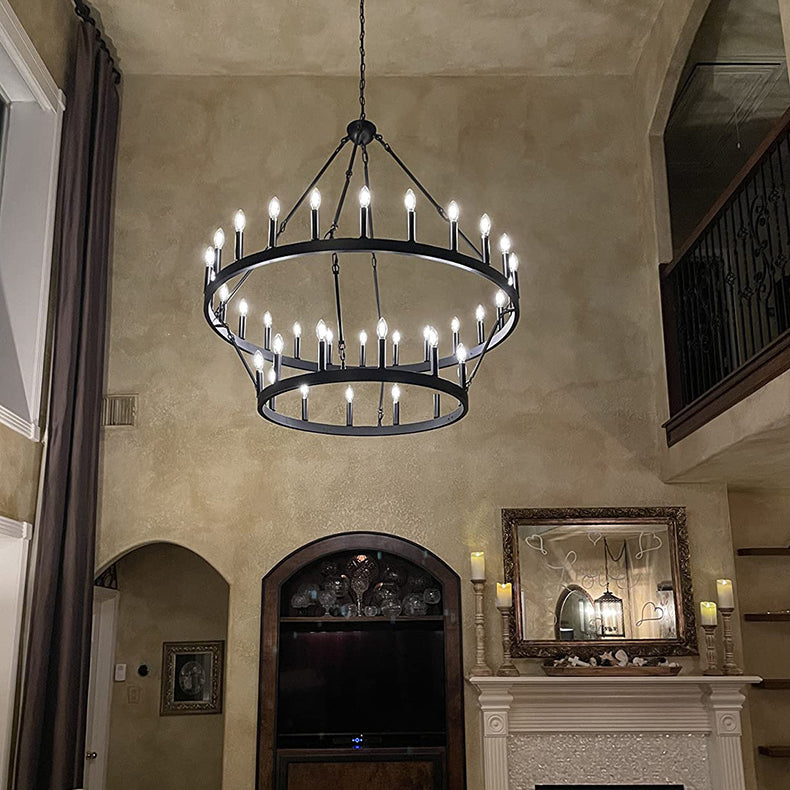 Traditional Farmhouse Iron Circle Ring Chandelier - 20/36 Lights for Dining Room