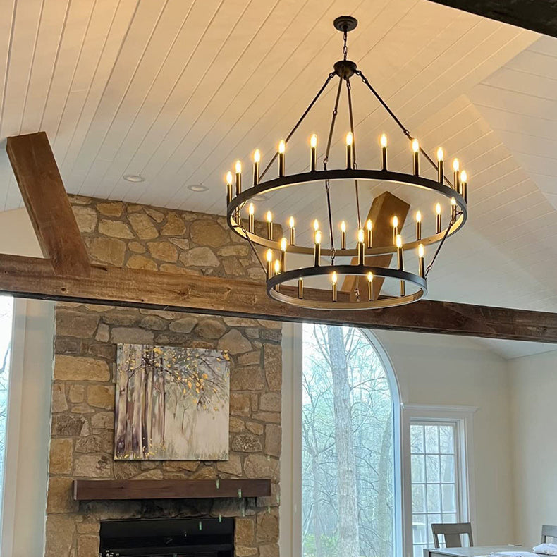 Traditional Farmhouse Iron Circle Ring Chandelier - 20/36 Lights for Dining Room