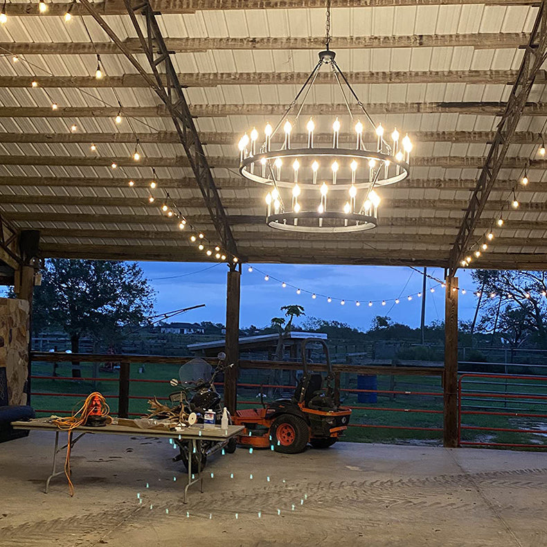 Traditional Farmhouse Iron Circle Ring Chandelier - 20/36 Lights for Dining Room