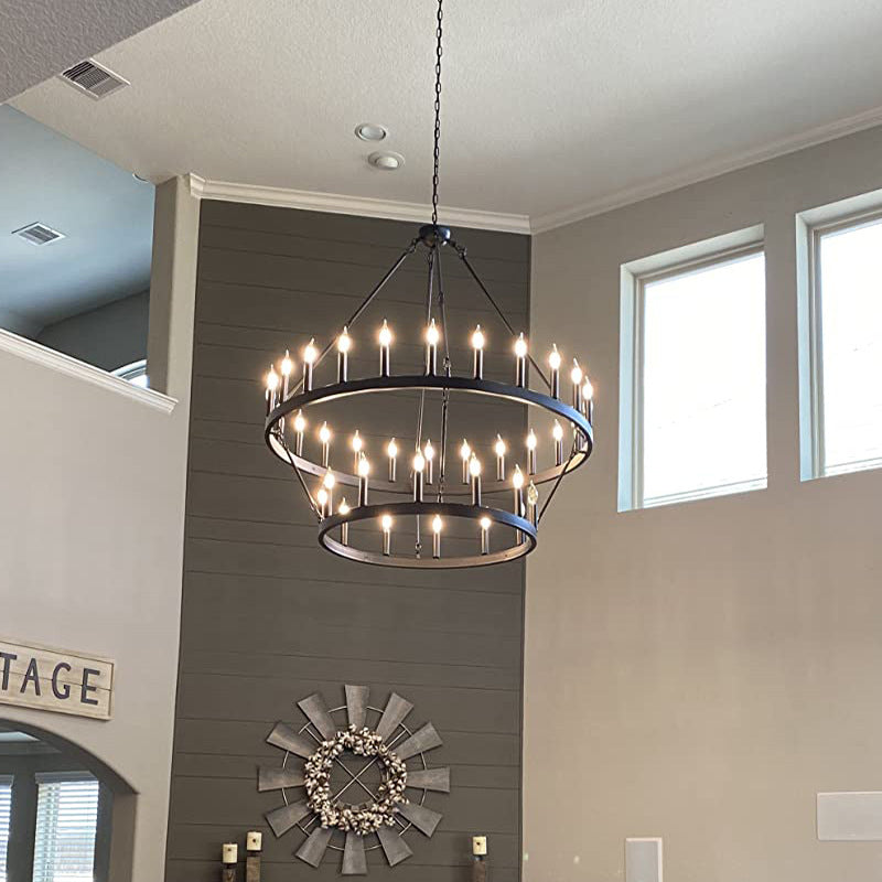 Traditional Farmhouse Iron Circle Ring Chandelier - 20/36 Lights for Dining Room
