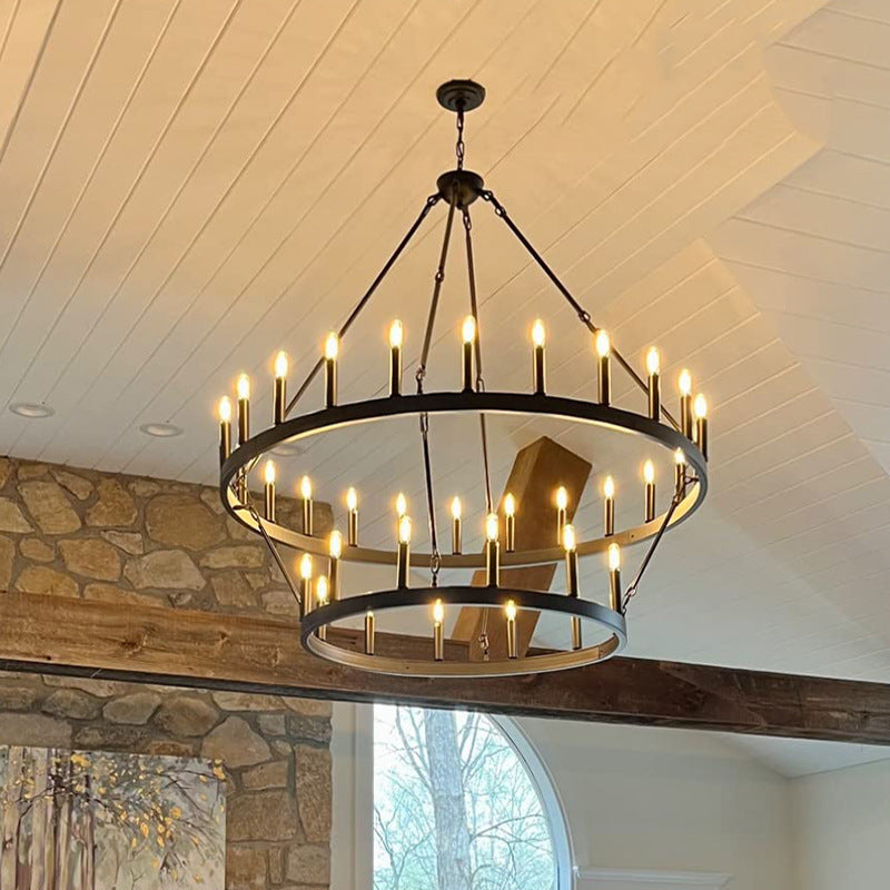 Traditional Farmhouse Iron Circle Ring Chandelier - 20/36 Lights for Dining Room