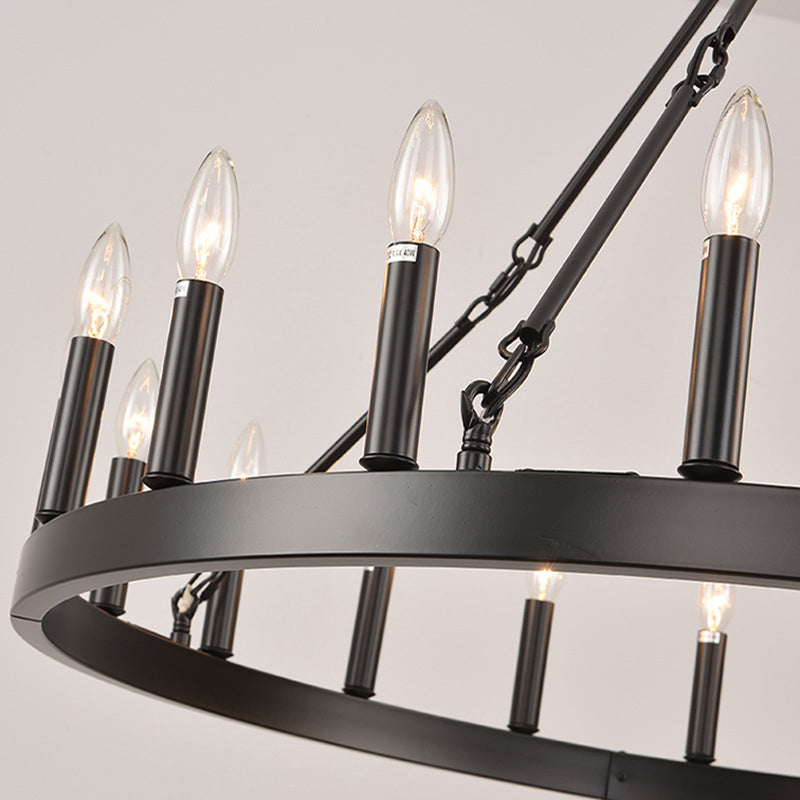 Traditional Farmhouse Iron Circle Ring Chandelier - 20/36 Lights for Dining Room