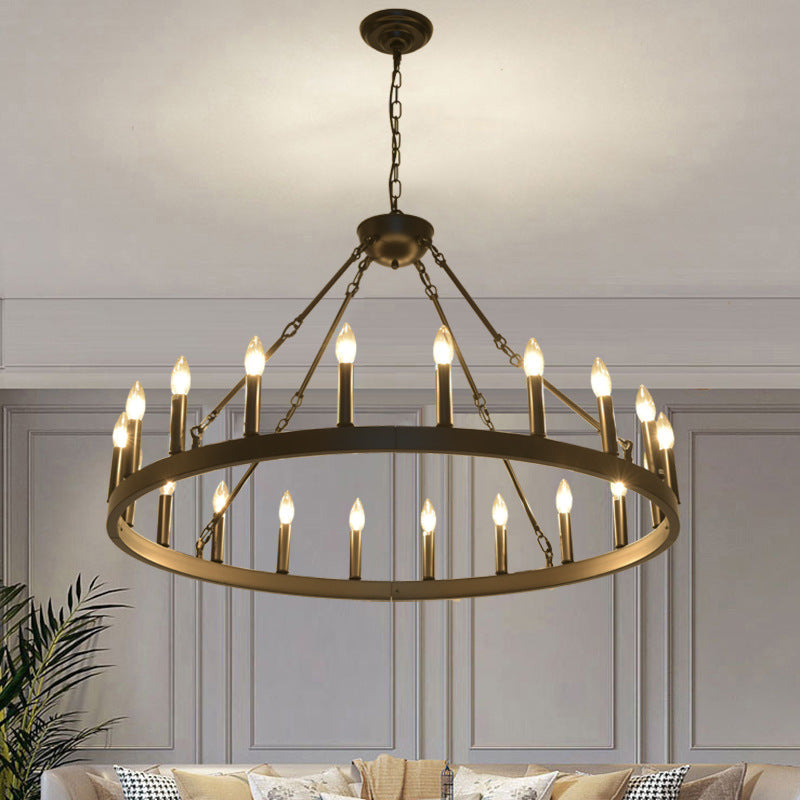 Traditional Farmhouse Iron Circle Ring Chandelier - 20/36 Lights for Dining Room
