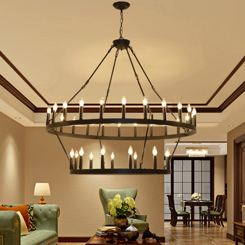 Traditional Farmhouse Iron Circle Ring Chandelier - 20/36 Lights for Dining Room