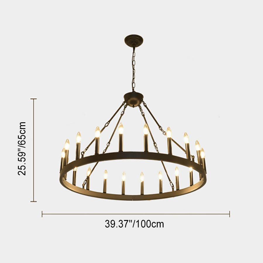 Traditional Farmhouse Iron Circle Ring Chandelier - 20/36 Lights for Dining Room