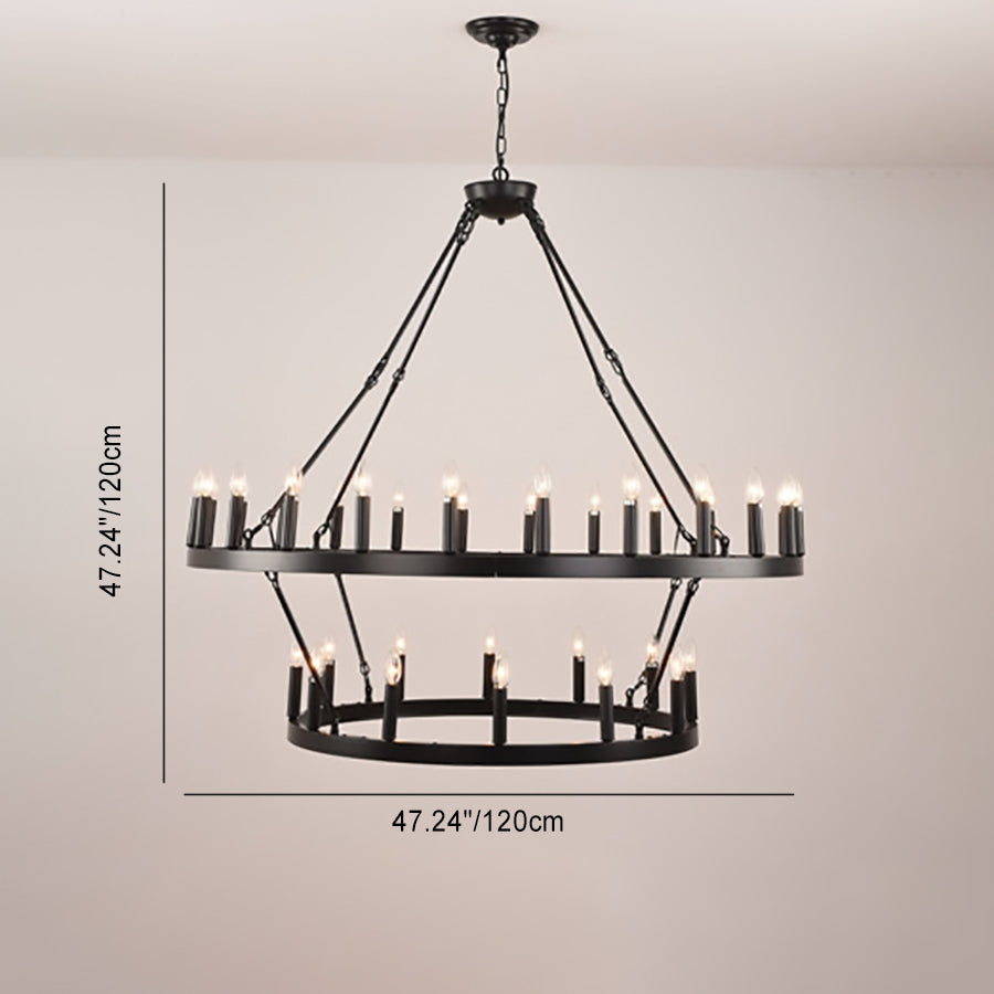 Traditional Farmhouse Iron Circle Ring Chandelier - 20/36 Lights for Dining Room