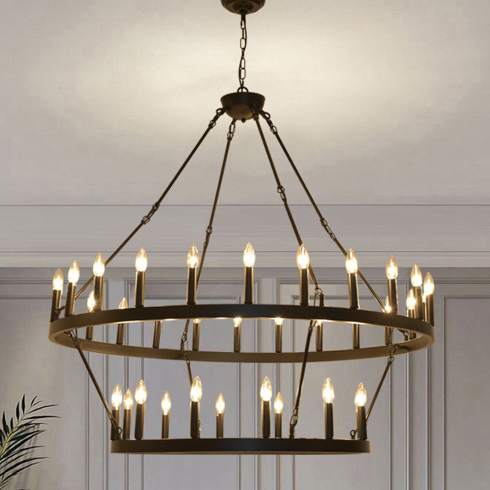 Traditional Farmhouse Iron Circle Ring Chandelier - 20/36 Lights for Dining Room