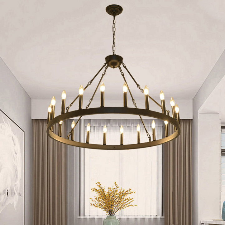 Traditional Farmhouse Iron Circle Ring Chandelier - 20/36 Lights for Dining Room