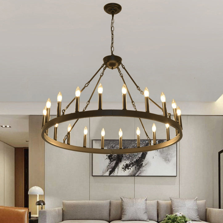 Traditional Farmhouse Iron Circle Ring Chandelier - 20/36 Lights for Dining Room