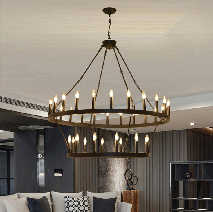 Traditional Farmhouse Iron Circle Ring Chandelier - 20/36 Lights for Dining Room