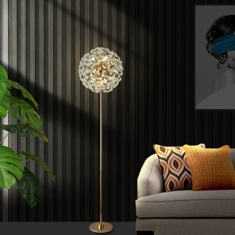 Modern Luxury Dandelion Crystal Floor Lamp - 9-Light Iron Aluminum Design for Study