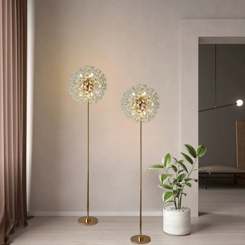 Modern Luxury Dandelion Crystal Floor Lamp - 9-Light Iron Aluminum Design for Study