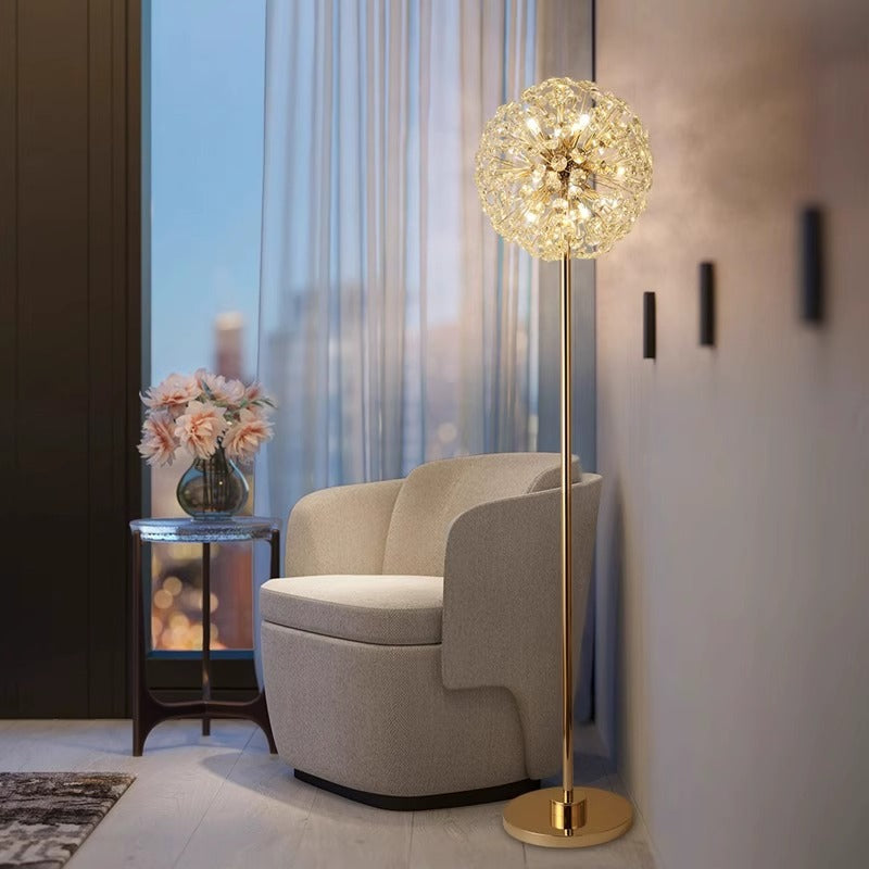 Modern Luxury Dandelion Crystal Floor Lamp - 9-Light Iron Aluminum Design for Study