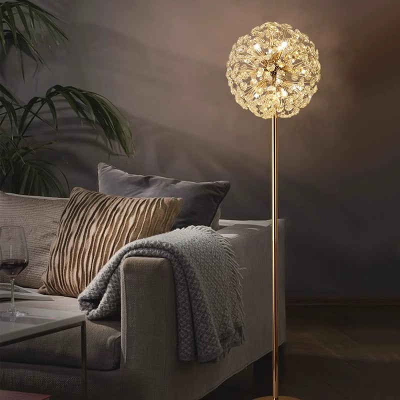 Modern Luxury Dandelion Crystal Floor Lamp - 9-Light Iron Aluminum Design for Study