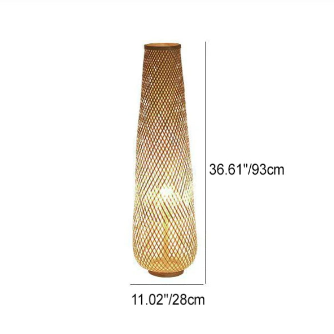 Traditional Japanese Bamboo Weaving Floor Lamp - 1-Light Hollow Column for Dining Room Decor
