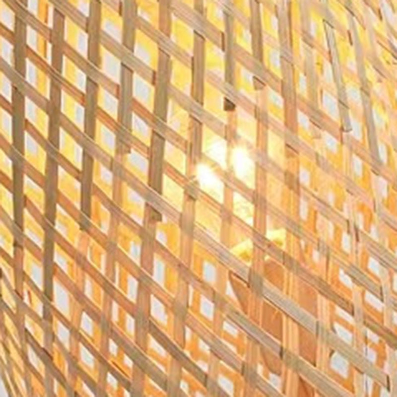 Traditional Japanese Bamboo Weaving Floor Lamp - 1-Light Hollow Column for Dining Room Decor
