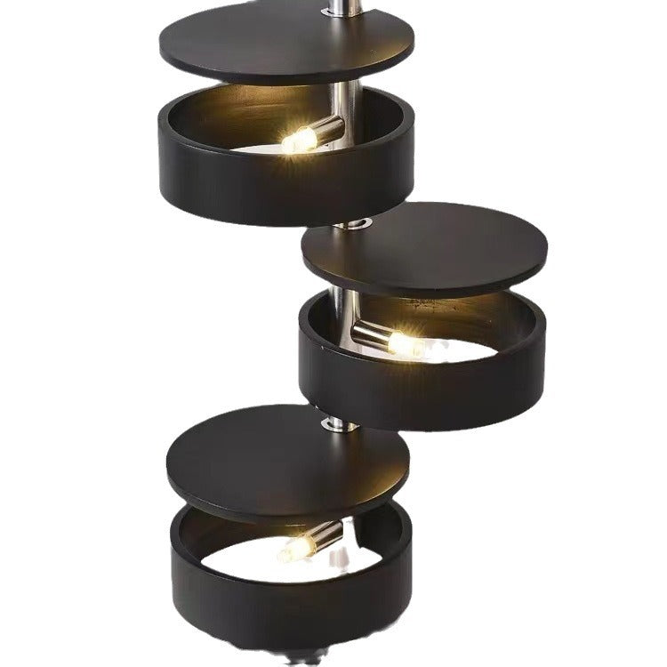 Traditional French Ash Wood Circle Ring Floor Lamp - 8-Light Stainless Steel Stacking Design for Home Office