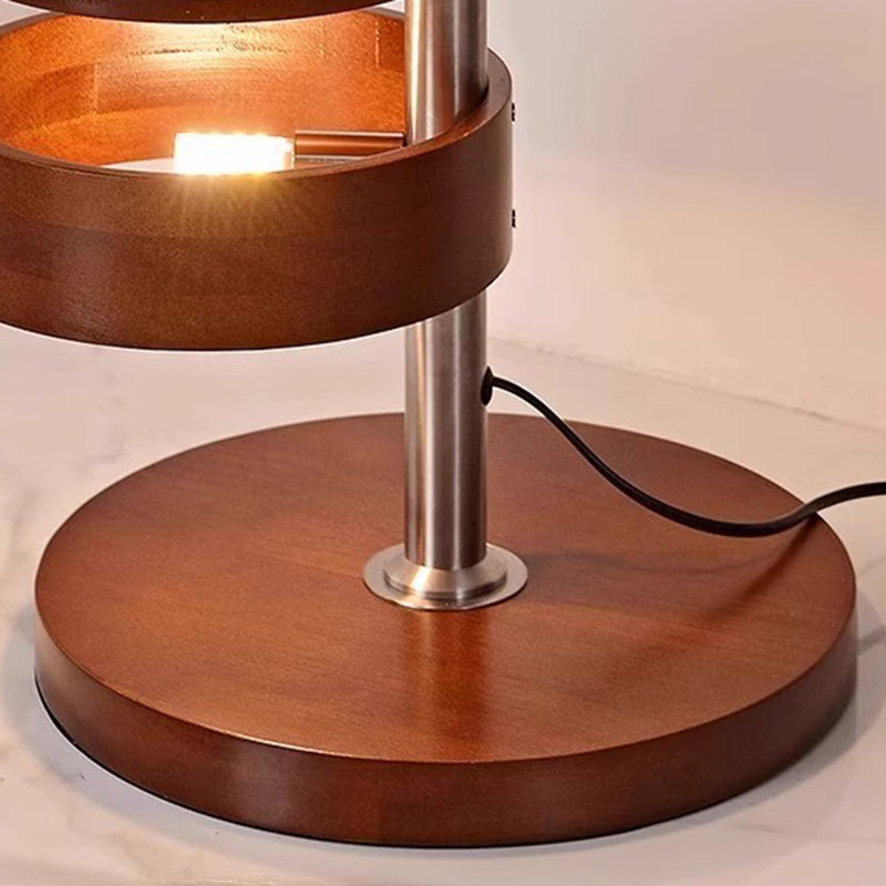 Traditional French Ash Wood Circle Ring Floor Lamp - 8-Light Stainless Steel Stacking Design for Home Office