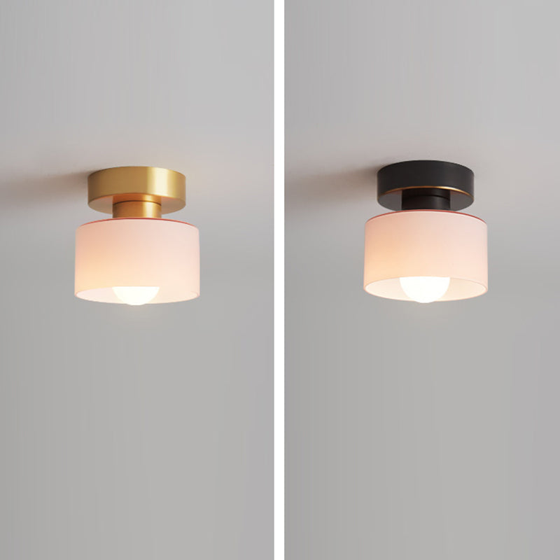 Contemporary Nordic Full Copper Glass Cylinder Semi-Flush Mount Light for Living Room