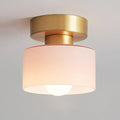 Contemporary Nordic Full Copper Glass Cylinder Semi-Flush Mount Light for Living Room