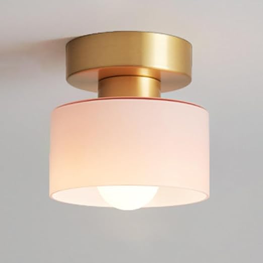 Contemporary Nordic Full Copper Glass Cylinder Semi-Flush Mount Light for Living Room