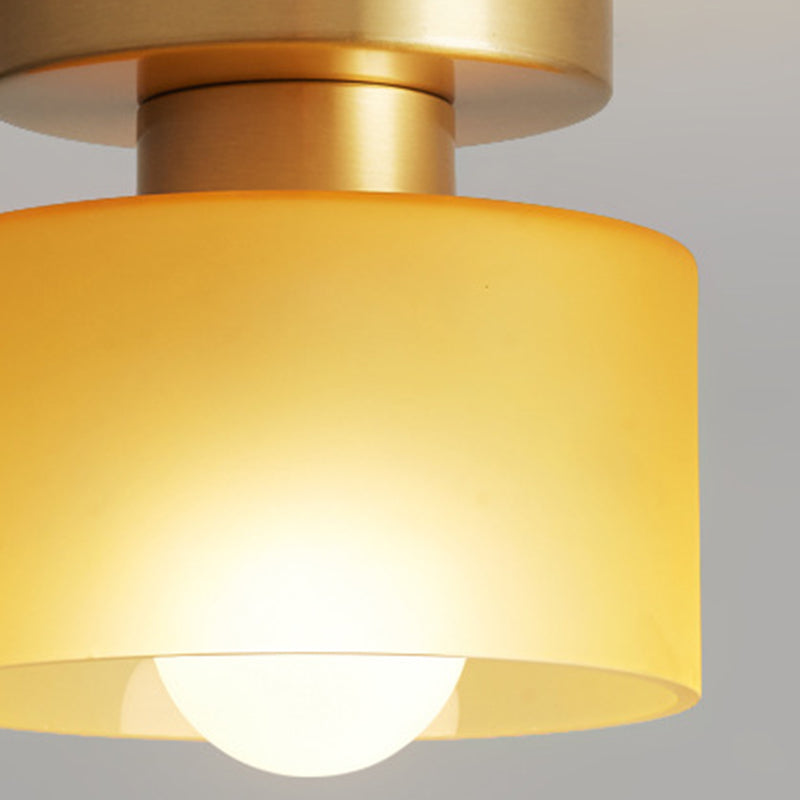 Contemporary Nordic Full Copper Glass Cylinder Semi-Flush Mount Light for Living Room