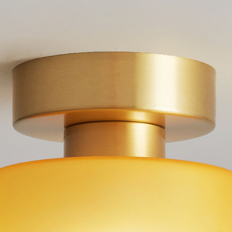 Contemporary Nordic Full Copper Glass Cylinder Semi-Flush Mount Light for Living Room