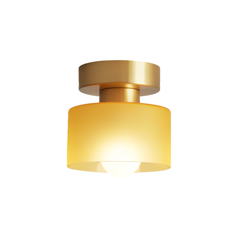 Contemporary Nordic Full Copper Glass Cylinder Semi-Flush Mount Light for Living Room