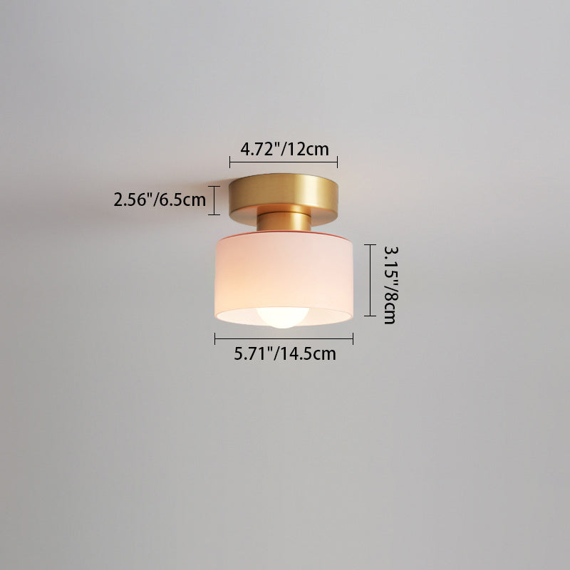 Contemporary Nordic Full Copper Glass Cylinder Semi-Flush Mount Light for Living Room