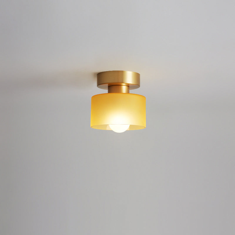 Contemporary Nordic Full Copper Glass Cylinder Semi-Flush Mount Light for Living Room