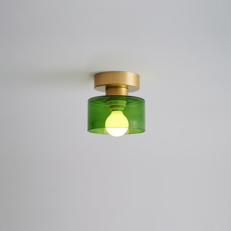 Contemporary Nordic Full Copper Glass Cylinder Semi-Flush Mount Light for Living Room