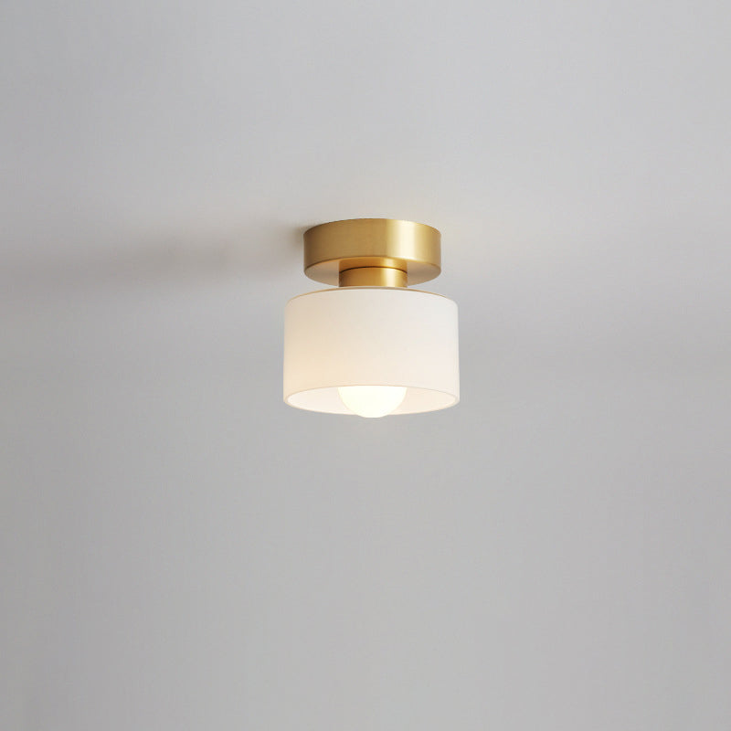 Contemporary Nordic Full Copper Glass Cylinder Semi-Flush Mount Light for Living Room
