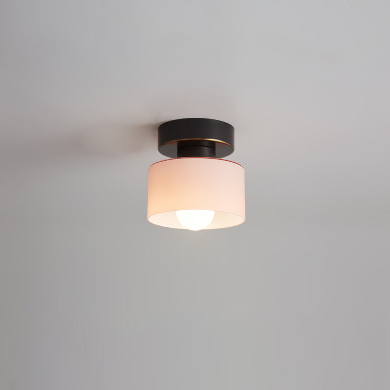 Contemporary Nordic Full Copper Glass Cylinder Semi-Flush Mount Light for Living Room