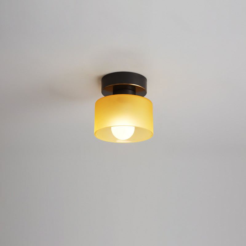 Contemporary Nordic Full Copper Glass Cylinder Semi-Flush Mount Light for Living Room