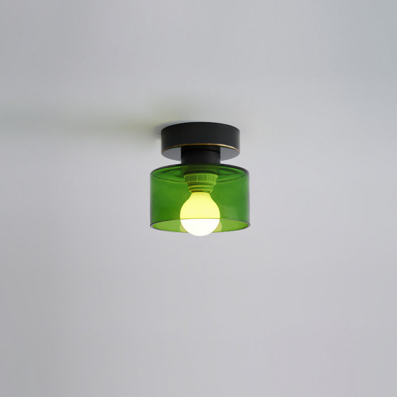 Contemporary Nordic Full Copper Glass Cylinder Semi-Flush Mount Light for Living Room