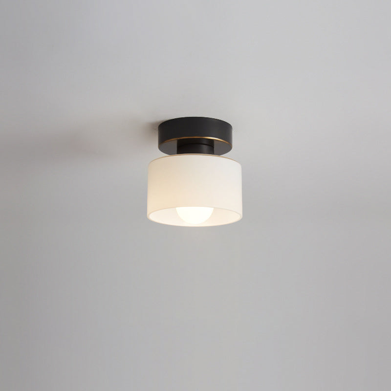 Contemporary Nordic Full Copper Glass Cylinder Semi-Flush Mount Light for Living Room