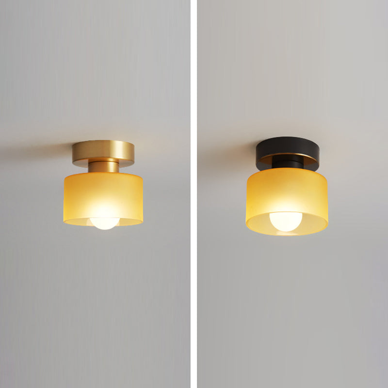 Contemporary Nordic Full Copper Glass Cylinder Semi-Flush Mount Light for Living Room