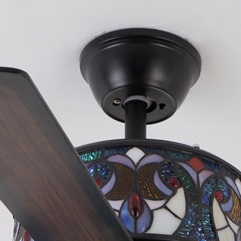 Tiffany Stained Glass Dome Ceiling Fan Light with 5 Downrods for Living Room
