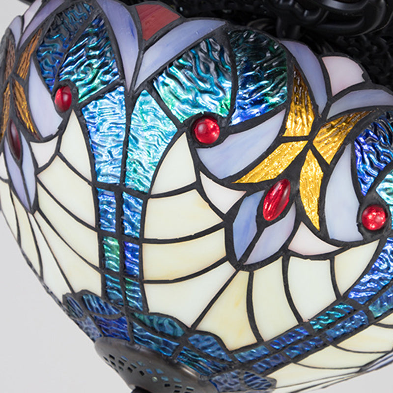 Tiffany Stained Glass Dome Ceiling Fan Light with 5 Downrods for Living Room